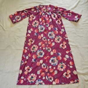 Moo Moo Womens Dress Robe Nightgown XL‎ Used Fuchsia W/ Tulips Peoney's Handmade